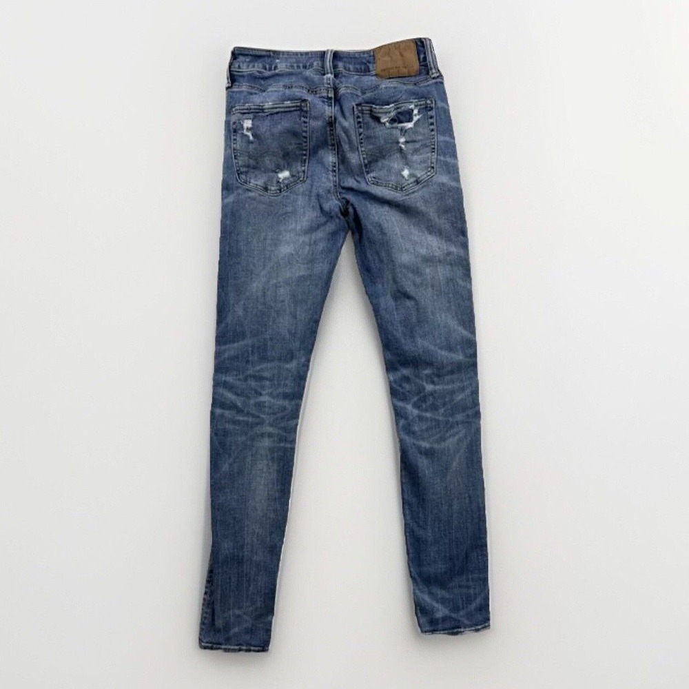 American Eagle Jeans Men 29x34 (28x32) Blue Athletic Skinny Distressed Whiskers - Picture 2 of 14